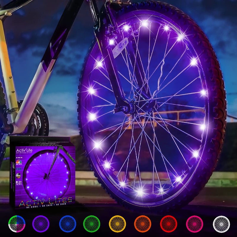 Activ Life أضواء عجلات الدراجة LED من Activ Life مع بطاريات مرفقة، احصل على سطوع 100% ورؤية من جميع الزوايا لأقصى درجات الأمان والأناقة (عبوة واحدة، بنفسجي) - Image 1
